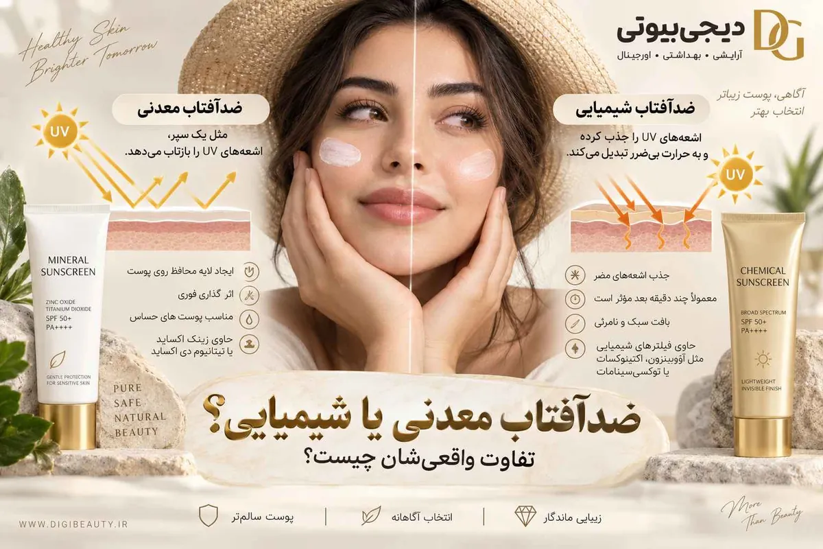 مقایسه ضدآفتاب معدنی با اکسید روی و تیتانیوم دیاکسید در برابر ضدآفتاب شیمیایی و نحوه عملکرد هرکدام